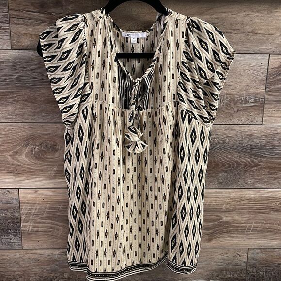 Dr2 Ladies Dress Blouse, Size M, Tan and black - Picture 1 of 5